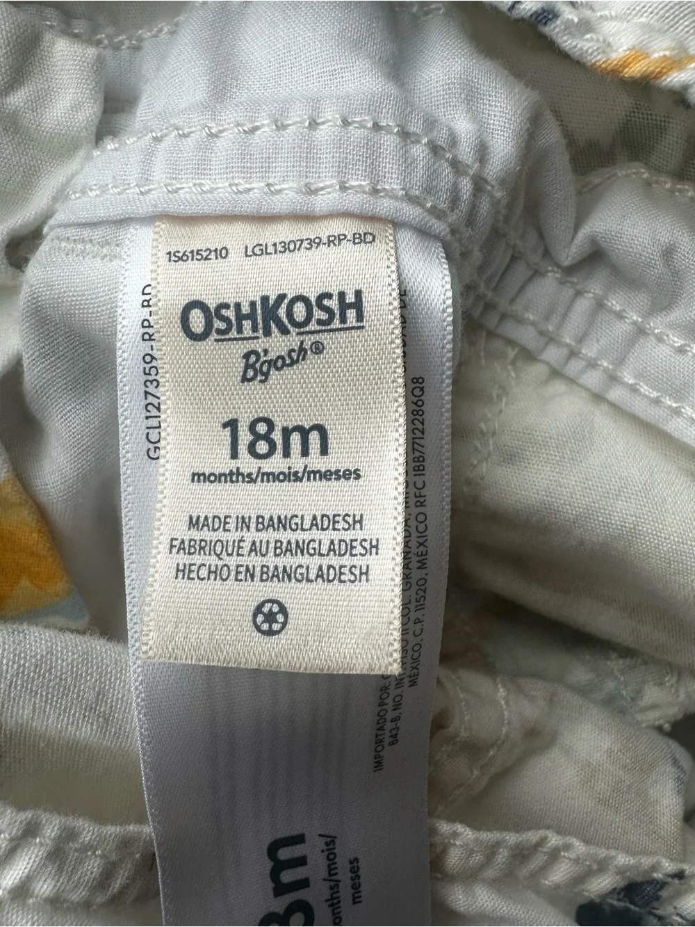 OshKosh B'gosh White Tropical Print Cotton Short Overalls 18 Months
